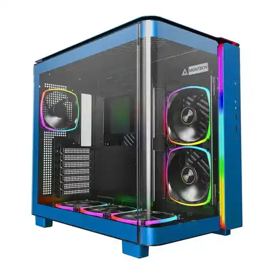 Montech KING 95 PRO Blue Mid Tower TG Dual Chamber PC Case inc 10 Fan Hub